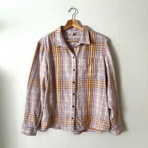 L.L. Bean Signature Plaid Flannel Button Up Shirt Purple Women's Size XL